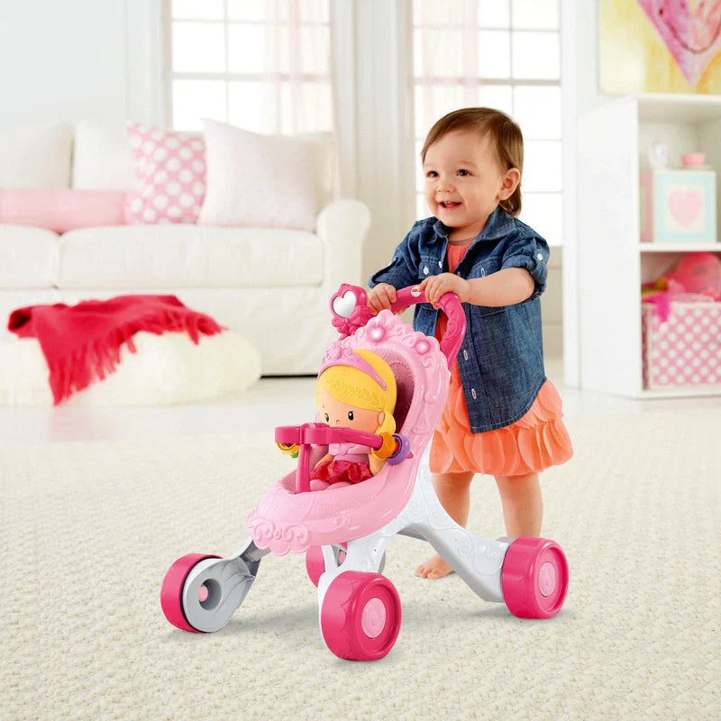 Fisher-Price Little People Princess Stroller Ride-On Toy | 2-in-1 Walker & Ride-On for Toddlers